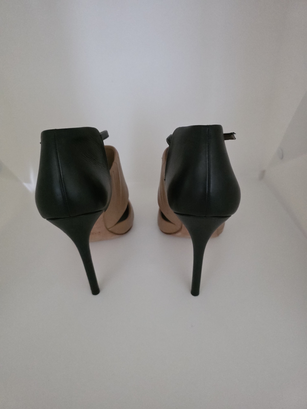 Coach Two-Tone Tan and Black Pointed Strap Heels - Picture 3 of 6